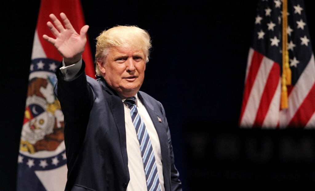 Donald Trump leaves the stage after a March 2016 speech at the Peabody Opera House