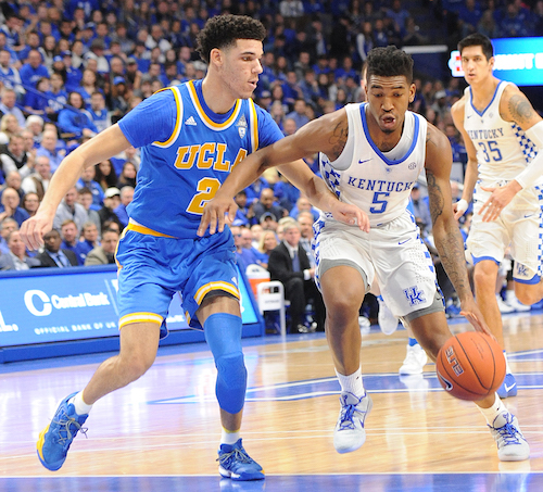 Malik Monk drives to the basket in UK's loss to UCLA Saturday at Rupp Arena