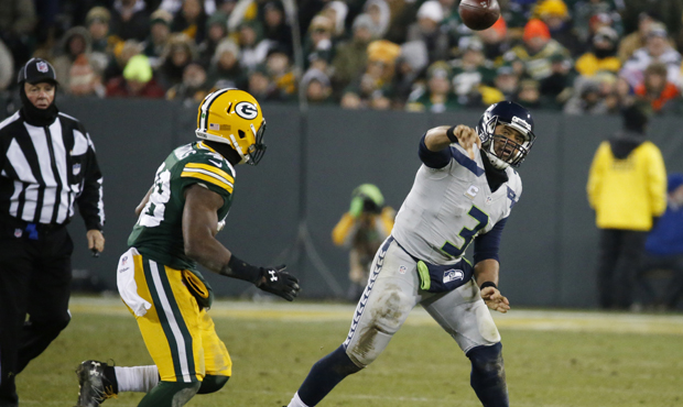 Russell Wilson was intercepted five times in Seattle's loss to Green Bay the most in his career