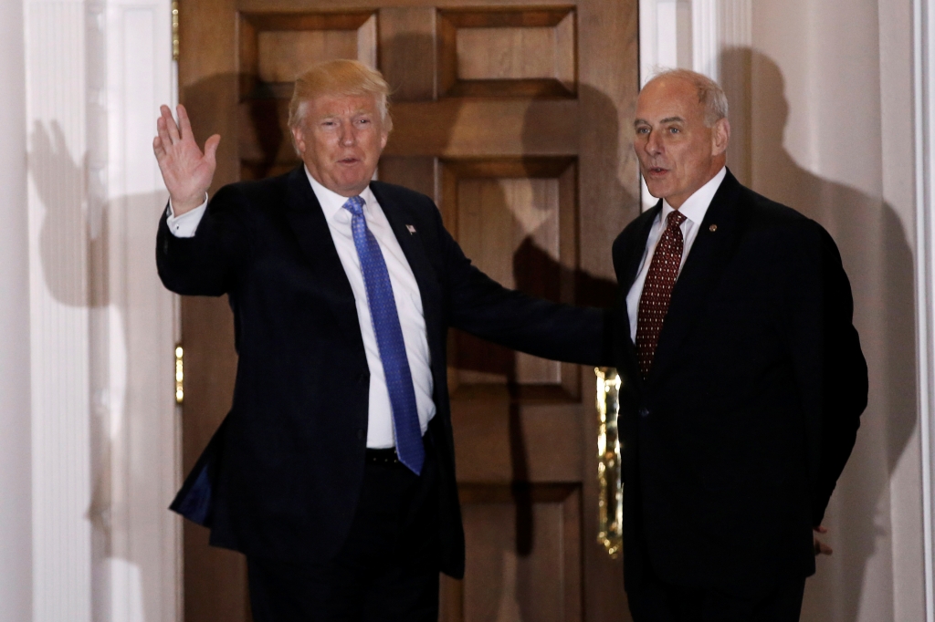 U.S. President-elect Donald Trump appears with retired Marine Corps General John Kelly outside the main clubhouse after their meeting at Trump National Golf Club in Bedminster New Jersey U.S