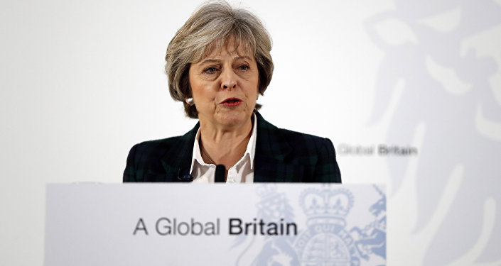 British Prime Minister Theresa May delivers a speech on the government's plans for Brexit at Lancaster House in London