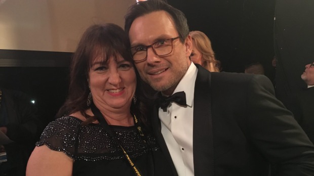 Jenny Cooney Carrillo and Christian Slater at a previous Golden Globes ceremony