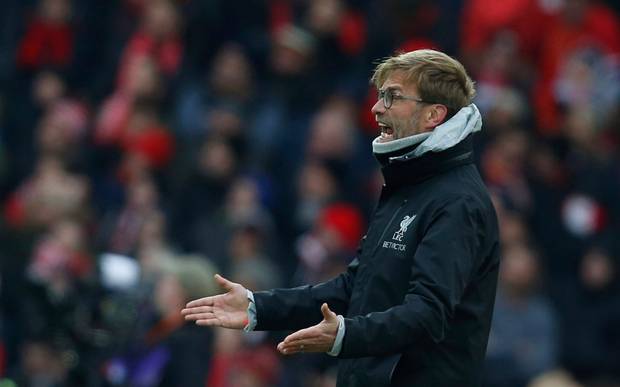 Liverpool manager Jurgen Klopp shows his frustration during Saturday’s defeat to Swansea