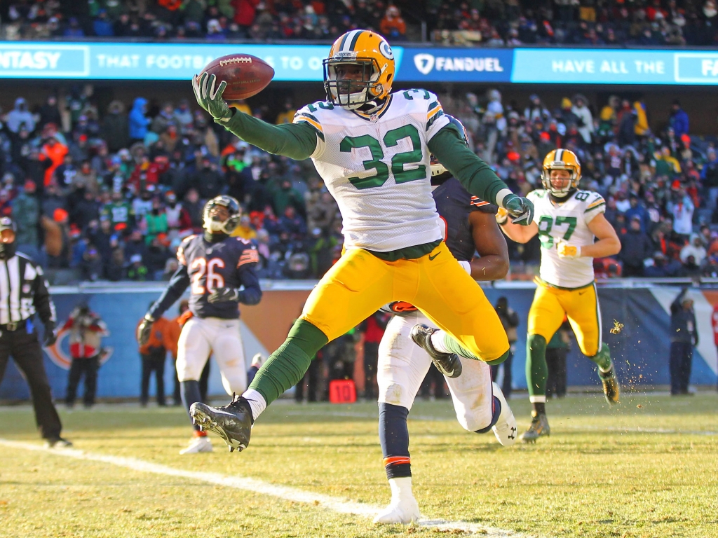 Dec 18 2016 Chicago IL USA Green Bay Packers running back Christine Michael scores a touchdown during the second half against the Chicago Bears at Soldier Field. Green Bay won 30-27. Mandatory Credit Dennis Wierzbicki-USA TODAY Sports