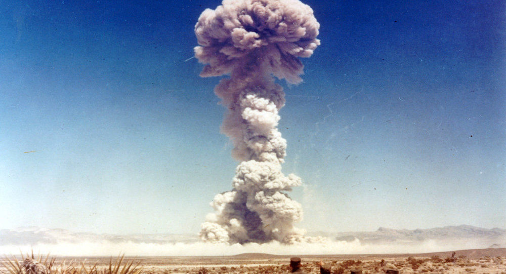 Military personnel observe a nuclear weapons test in Nevada the United States in 1951