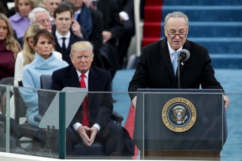 Sen. Chuck Schumer delivers remarks at the inauguration of President Donald Trump