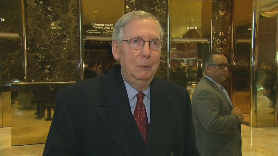 U.S. Senate Majority Leader Mitch Mc Connell spoke with reporters outside Trump Tower on Jan. 9 2017