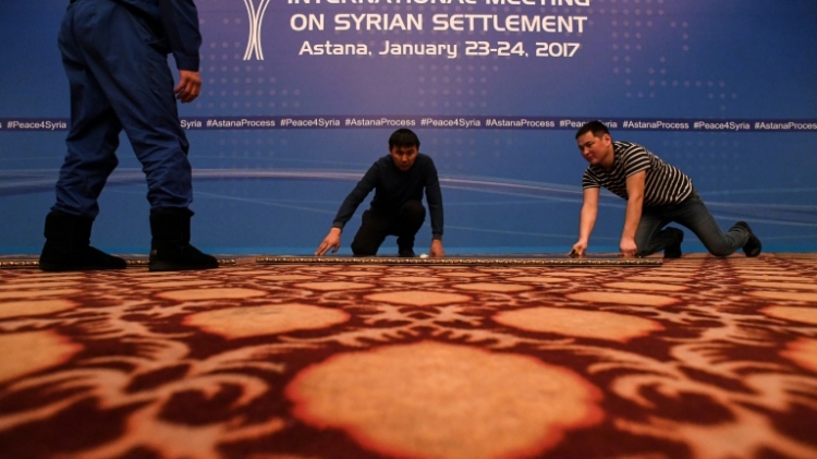 Preparations for the first talks between the Syrian rebels and representatives of the Damascus regime at the Hotel Rixos in Astana on 22 January 2017 in Kazakhstan