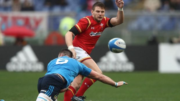 Dan Biggar of Wales is tackled by Braam Steyn of Italy last weekend