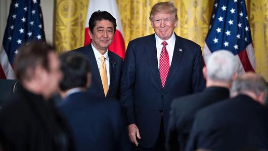 Japan's Prime Minister Shinzo Abe and U.S. President Donald Trump