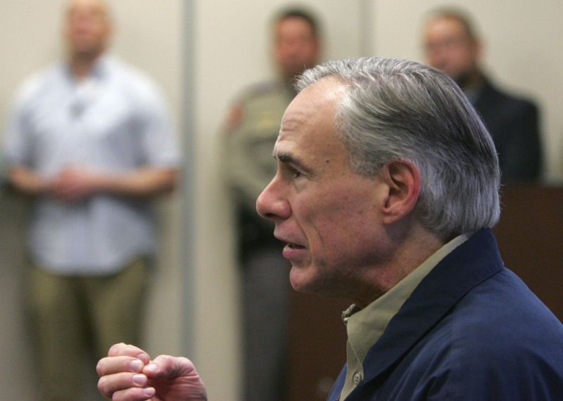 Gov. Greg Abbott talks with Secretary of Homeland Security John Kelly before a briefing on border security Wednesday Feb. 1 2017 at the Texas Department of Public Safety regional headquarters in Weslaco Texas. Secretary Kelly and Abbott toured the Texas