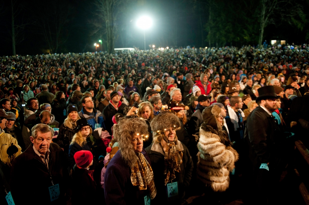 Thousands gathered in Punxsutawney Pennsylvania to watch Groundhog Day