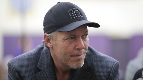 Los Angeles Lakers part-owner Jim Buss attends a news conference held to introduce the team's new draft picks Monday