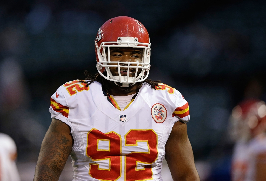 OAKLAND CA- NOVEMBER 20 Dontari Poe #92 of the Kansas City Chiefs looks on before the game against the Oakland Raiders