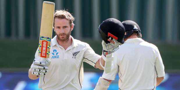 New Zealand's Kane Williamson celebrates his century