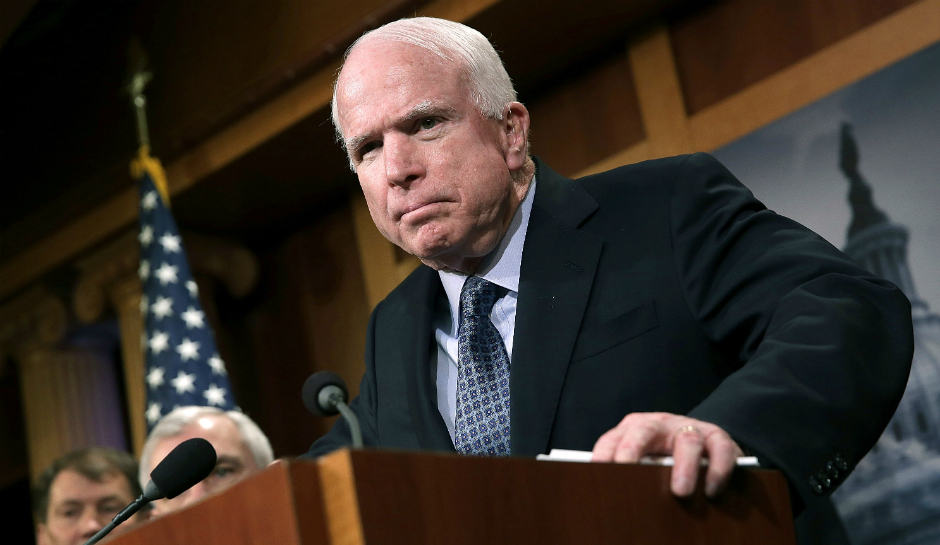 Sen. John Mc Cain speaks during a press conference at the U.S. Capitol