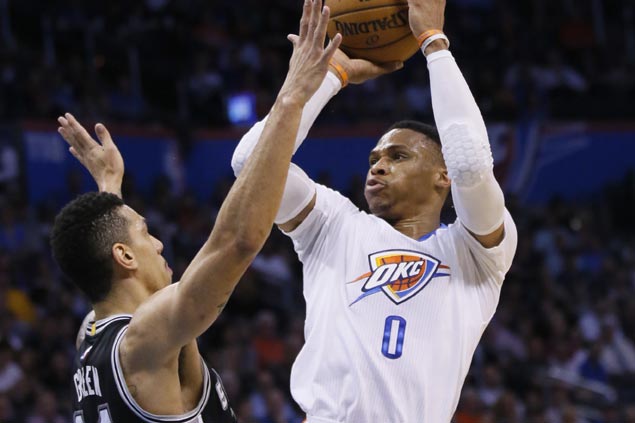 Westbrook ties second-most triple-doubles in a season to lead Thunder in ending Spurs win run