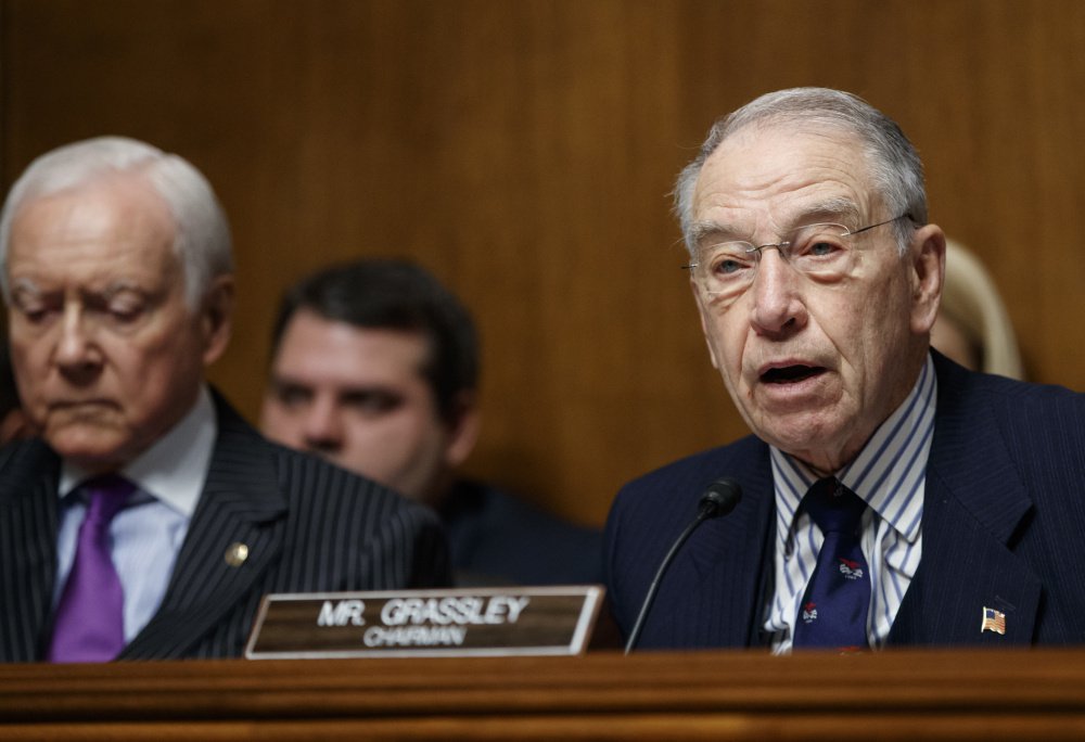 Senate Judiciary Committee Chairman Sen. Chuck Grassley R-Iowa right says he has been having trouble getting information