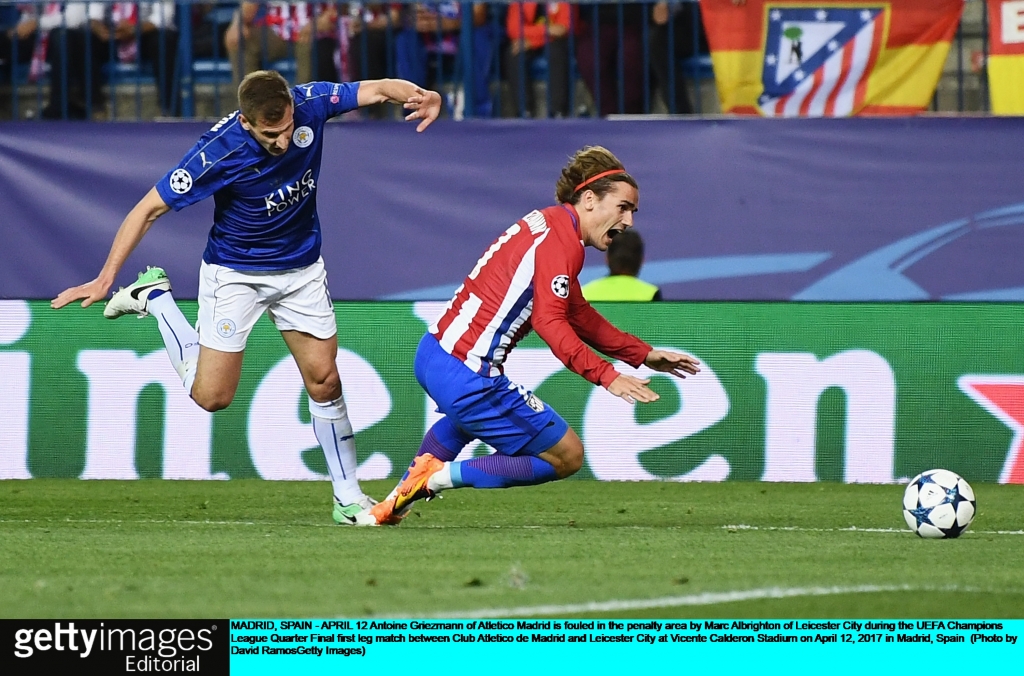 Albrighton’s foul on Griezmann looked to have been committed outside the box but a penalty was givenDAVID RAMOS  GETTY IMAGES