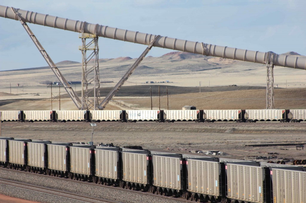 Coal trains await loading in the Powder River Basin of Wyoming