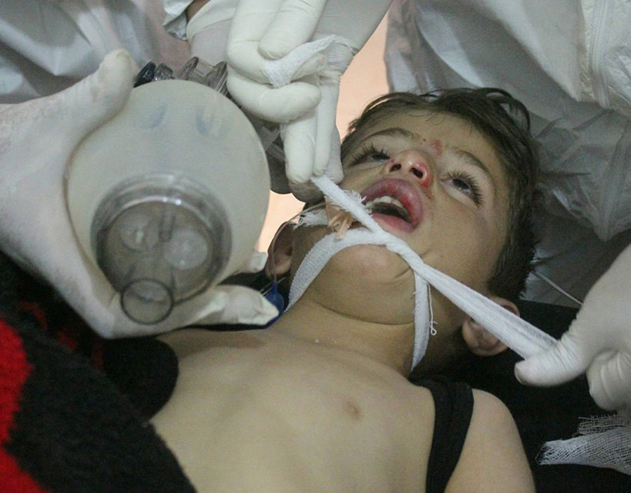 A child receiving treatment at a field hospital after an alleged chemical attack in Idlib northen Syria