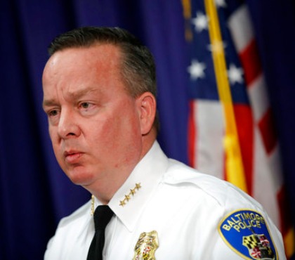 Baltimore Police Department Commissioner Kevin Davis speaks at a news conference at the department's headquarters in Baltimore in response to the Department of Justice's request for a 90-day delay of a