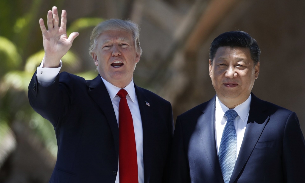 Donald Trump and Xi Jinping at the Mar-a Lago estate in West Palm Beach Florida on April 7