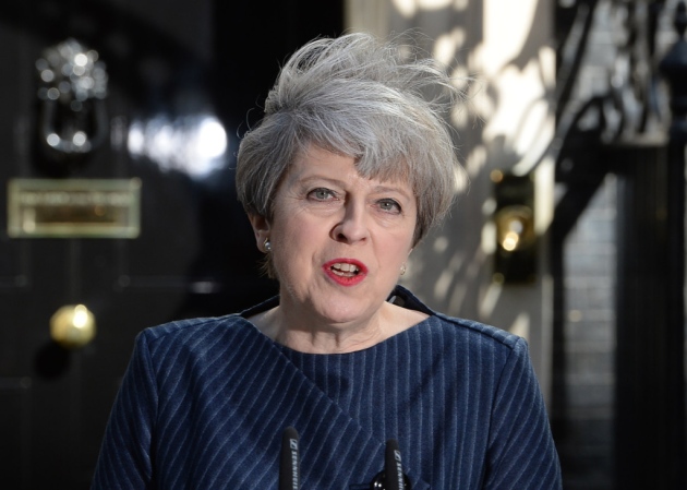 Prime Minister Theresa May makes a statement in Downing Street London announcing a snap general election on June 8