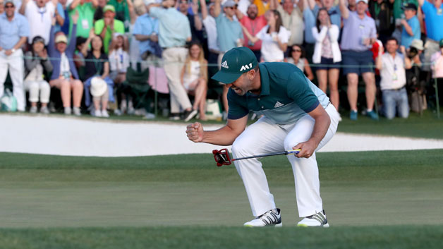 Sergio Garcia of Spain celebrates after winning the Masters in a playoff