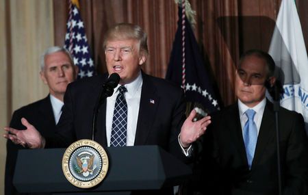 U.S. President Trump speaks prior to signing executive order on'energy independence during event at EPA headquarters in Washington