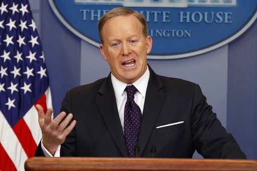 White House press secretary Sean Spicer speaks during the daily press briefing at the White House in Washington Wednesday