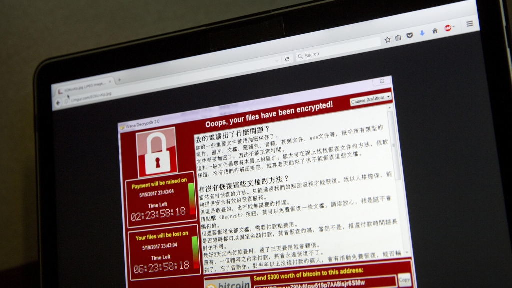 A screenshot of the warning screen ransomware attack as captured by a computer user in Taiwan seen Saturday