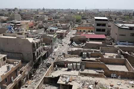 General view of destroyed buildings in Mosul