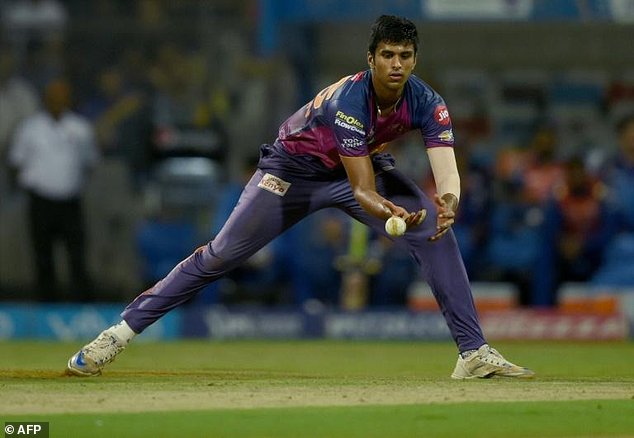 Rising Pune Supergiant cricketer Washington Sundar fields a ball during the first 2017 Indian Premier League Twenty20 Qualifier 1 cricket match between Mumbai Indians and Rising Pune Supergiants at The Wankhede Stadium in Mumbai