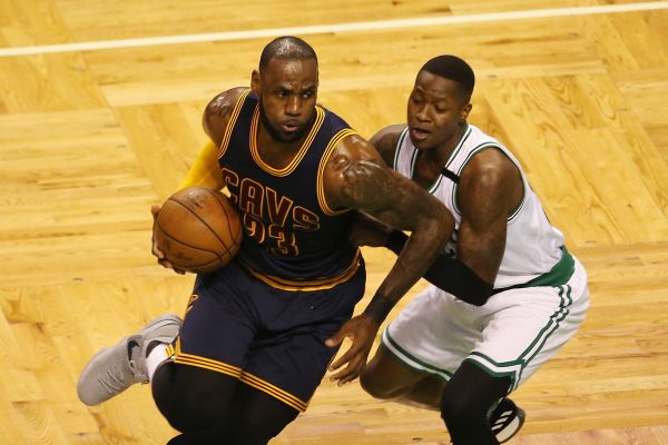 LeBron James #23 of the Cleveland Cavaliers dribbles