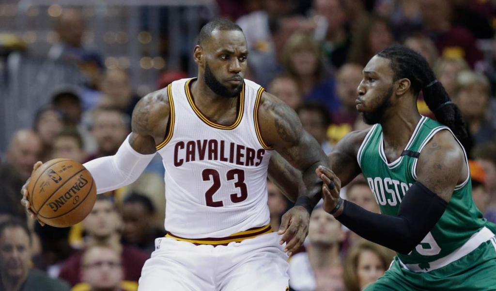 Cleveland Cavaliers&#039 Le Bron James looks to drive against Boston Celtics&#039 Jae Crowder during the first half of Game 3 of the NBA basketball Eastern Conference finals Sunday