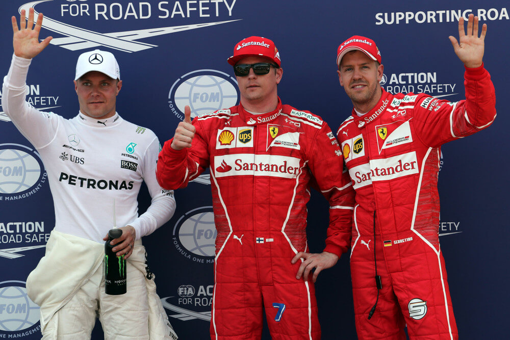 27/05/2017 Monte Carlo Monaco Sport Grand Prix Formula One Monaco 2017 In the pic pole position: 1st position Kimi Raikkonen Scuderia Ferrari SF70H 2nd position Sebastian Vettel Scuderia Ferrari SF70H 3rd position Valtteri Bottas Merc