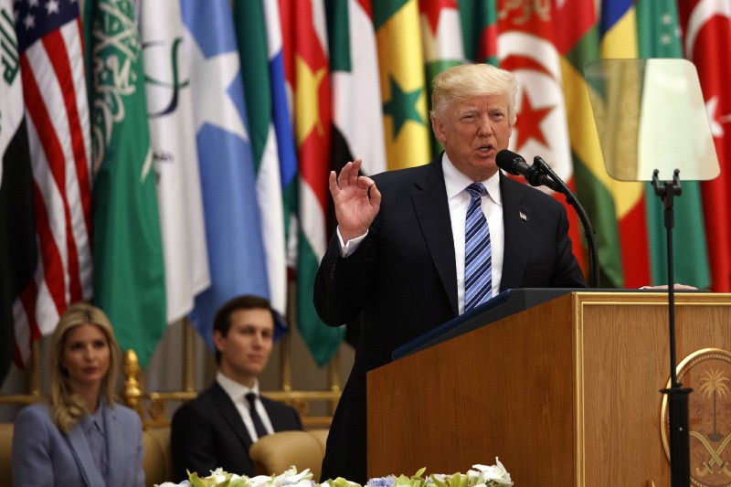 President Donald Trump delivers a speech to the Arab Islamic American Summit