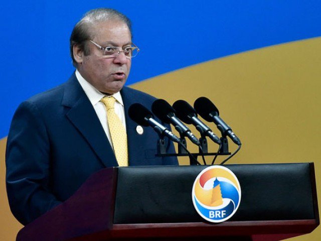 Prime Minister Nawaz Sharif delivers a speech at the One Belt One Road Forum in Beijing