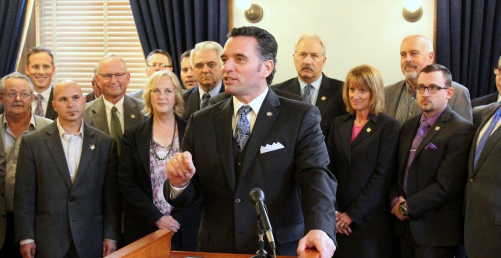 Republican Sen. Ty Masterson and other conservative lawmakers outline a new budget plan Monday