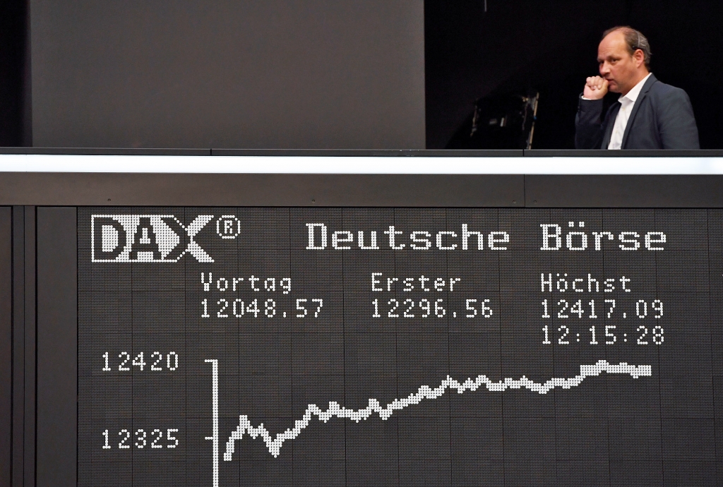 The Dax closed at a record high in Frankfurt after Emmanuel Macron a pro-EU candidate became favourite to win the French presidency Arne Dedert  AP