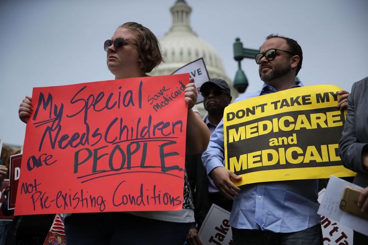 U.S. Sen. Bernie Sanders speaks during a Stop'Trumpcare rally