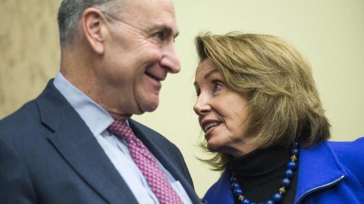 Senate Minority Leader Charles Schumer D-N.Y. and House Minority Leader Nancy Pelosi D-Calif. attend a news conference in the Capitol Visitor Center to voice opposition to House Republican's health care plan the American Health Care Act March 1