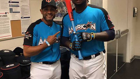 Minnesota Twins slugger Miguel Sano poses with Fernando Tatis who pitched to Sano during the 2017 Home Run Derby.                Courtesy Minnesota Twins via Twitter