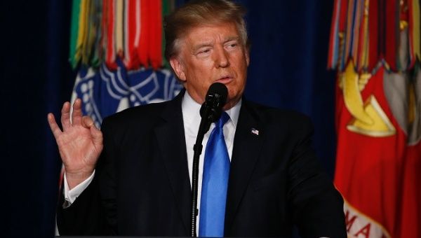 U.S. President Donald Trump announces his strategy for the war in Afghanistan during an address to the nation from Fort Myer Virginia U.S