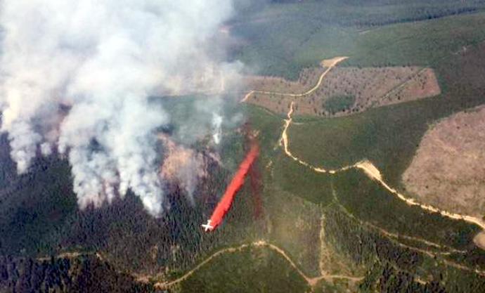 A Canadian tanker making a drop at the Caribou Fire in Montana