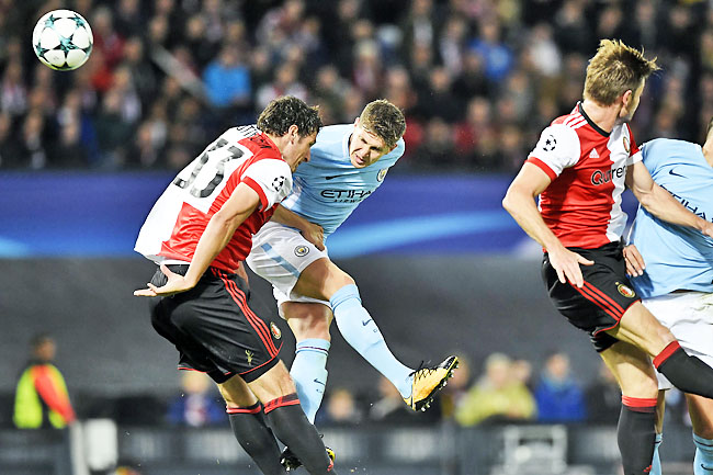 England defender Stones found the net with two powerful headers as Manchester City thrashed Dutch champions Feyenoord 4-0 in Rotterdam. – AFP