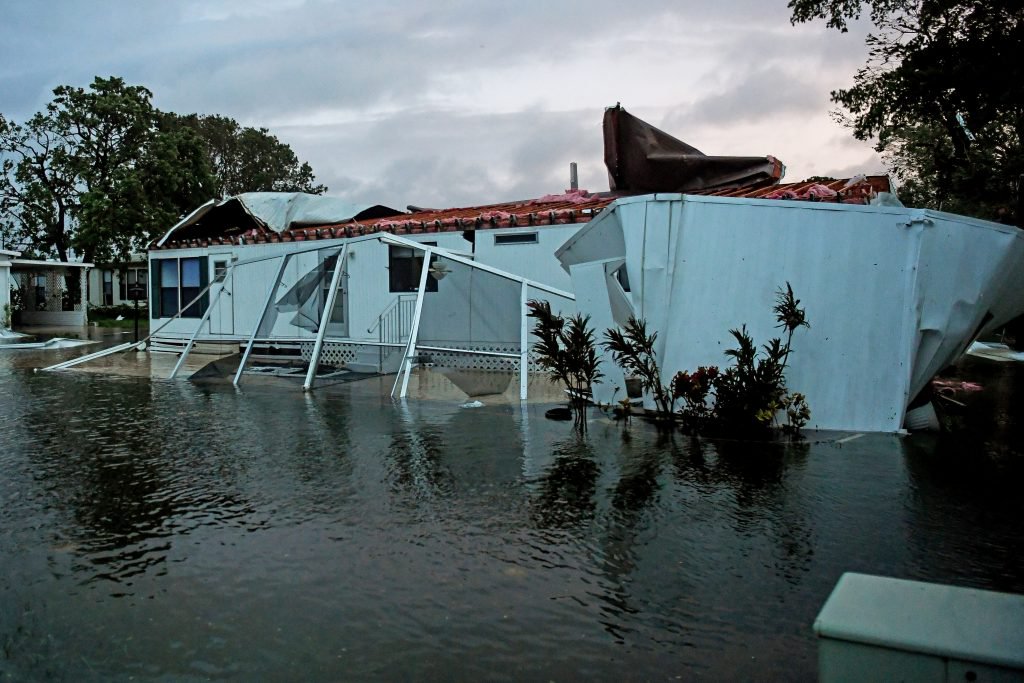 Floodwater from Hurricane Irma surrounds a mobile home in Bonita Springs Florida Sunday