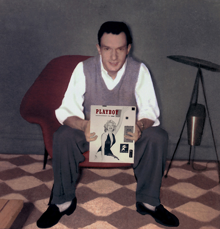 Hugh Hefner with first Playboy issue 1953 Courtesy Playboy