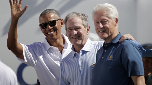 Obama Bush Clinton celebrate start of Presidents Cup